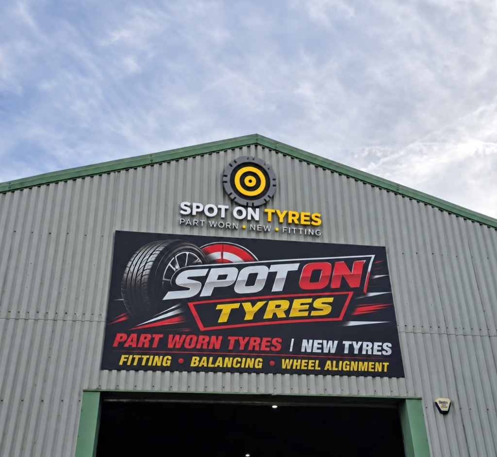 Spot On Tyres workshop signage in Saxilby